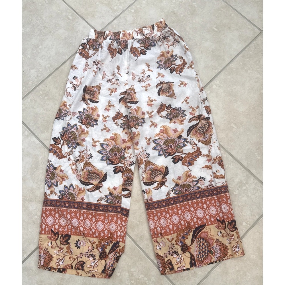 Rachel Roy 2-Piece Set White Floral Top & Wide Leg Crop Pants Linen Blend Sz M - Picture 4 of 13